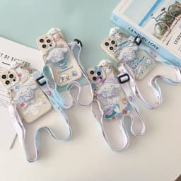 For iPhone 16 15 14 13 12 11 XR Xs 8 7 6 Pro Max mini Plus e ice cream Cinnamoroll Case With Holder Rope