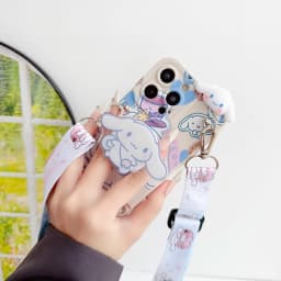 For iPhone 16 15 14 13 12 11 XR Xs 8 7 6 Pro Max mini Plus e ice cream Cinnamoroll Case With Holder Rope