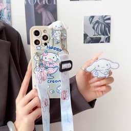 For iPhone 16 15 14 13 12 11 XR Xs 8 7 6 Pro Max mini Plus e ice cream Cinnamoroll Case With Holder Rope