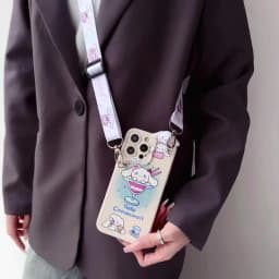 For iPhone 16 15 14 13 12 11 XR Xs 8 7 6 Pro Max mini Plus e ice cream Cinnamoroll Case With Holder Rope