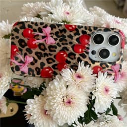 Luxury Cute Pink Bowknot Leopard Cherry Phone Case For iPhone 17 16 Pro Max Case iPhone 17 15 14 13 12 11 XS X XR 7 8 Plus Cover