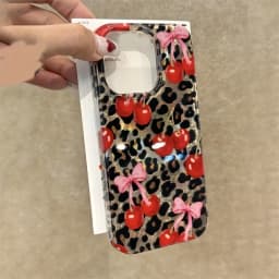 Luxury Cute Pink Bowknot Leopard Cherry Phone Case For iPhone 17 16 Pro Max Case iPhone 17 15 14 13 12 11 XS X XR 7 8 Plus Cover
