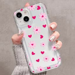 Pink Flowers Heart Print Clear Phone Case For iPhone 17 Cases iPhone 16 15 14 13 12 11 Pro Max 16E XS X XR 7 8 Plus 17 Air Cover
