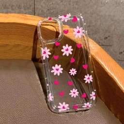 Pink Flowers Heart Print Clear Phone Case For iPhone 17 Cases iPhone 16 15 14 13 12 11 Pro Max 16E XS X XR 7 8 Plus 17 Air Cover