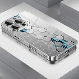 Silver Gradient Honeycomb Pattern Glass Electroplated Phone Case For iPhone 17 16 15 Pro Max 14 Plus 13 12 11 16E 17 Air Cover