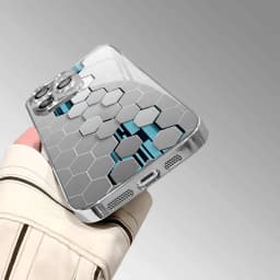 Silver Gradient Honeycomb Pattern Glass Electroplated Phone Case For iPhone 17 16 15 Pro Max 14 Plus 13 12 11 16E 17 Air Cover