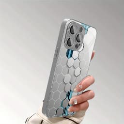 Silver Gradient Honeycomb Pattern Glass Electroplated Phone Case For iPhone 17 16 15 Pro Max 14 Plus 13 12 11 16E 17 Air Cover