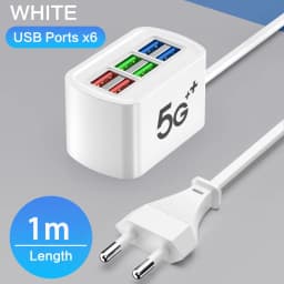 Multi 6 Ports USB Phone Charger Power Strip Universal Adapter Fast Quick Charging Head Socket Wall Charger Socket HUB Splitter