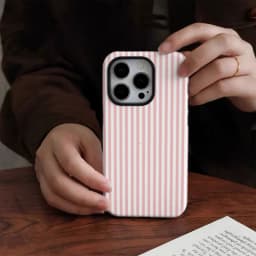 Thin Pink and White Stripes Phone Case Suitable for IPhone16ProMax 15 14 14 12mini 7Plus XR 2in1 Tough Glossy Case