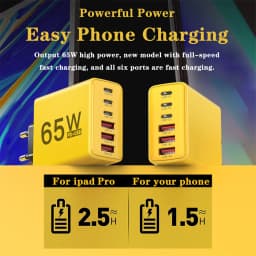 USB Charger Type C Total 65W Muti 6 Ports Quick Fast Charging EU/US/UK Plug Mobile Phone Wall Adapter for IPhone Samsung Xiaomi