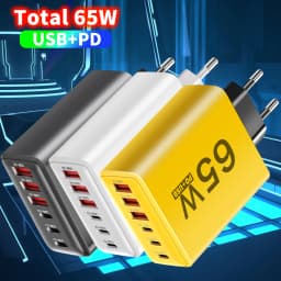 USB Charger Type C Total 65W Muti 6 Ports Quick Fast Charging EU/US/UK Plug Mobile Phone Wall Adapter for IPhone Samsung Xiaomi