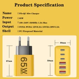 USB Charger Type C Total 65W Muti 6 Ports Quick Fast Charging EU/US/UK Plug Mobile Phone Wall Adapter for IPhone Samsung Xiaomi