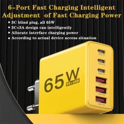USB Charger Type C Total 65W Muti 6 Ports Quick Fast Charging EU/US/UK Plug Mobile Phone Wall Adapter for IPhone Samsung Xiaomi