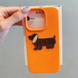 Korean Cute 3D Cartoon Embroidery Dog Phone Case For iPhone 18 17 16 15 14 13 12 Pro Max Plus Funny Puppy Leather Pattern Cover