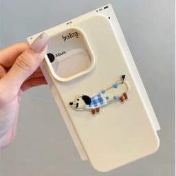 Korean Cute 3D Cartoon Embroidery Dog Phone Case For iPhone 18 17 16 15 14 13 12 Pro Max Plus Funny Puppy Leather Pattern Cover