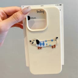 Korean Cute 3D Cartoon Embroidery Dog Phone Case For iPhone 18 17 16 15 14 13 12 Pro Max Plus Funny Puppy Leather Pattern Cover