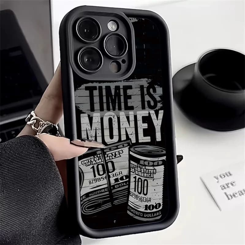 Time Is Money Printed Phone Case for Samsung Galaxy S25 S24 Ultra S22 S23 FE S25 A14 A15 A34 A35 A32 A52 A53 A54 A55 A165G Cover