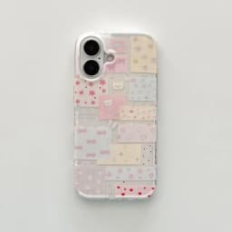 Cute Pink Bow Animal Collage Pattern Phone Case For iPhone 16 15 14 13 12 11 Pro Max X XR XS Max 7 8 Plus Shockproof Soft Cover