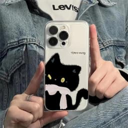 Cartoon Black White Cat Couple Phone Case For Samsung Galaxy A17 A16 A15 A35 A55 A37 A57 S25 S26 Ultra S23 S22 Plus S24FE Cover