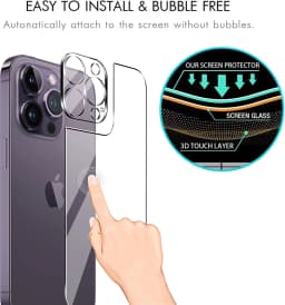 4in1[2 Back Glass + 2 Lens Glass] Clear Phone Tempered Glass For iPhone 16 15 14 Plus 13 12 Mini 11 Pro Max Back Screen Film