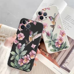 Painted Flowers Birds Phone Case For iPhone 13 15 14 11 12 Pro Max Mini X XS XR 7 8 Plus SE Shockproof Silicone Soft Cover Coque