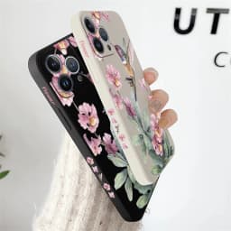 Painted Flowers Birds Phone Case For iPhone 13 15 14 11 12 Pro Max Mini X XS XR 7 8 Plus SE Shockproof Silicone Soft Cover Coque