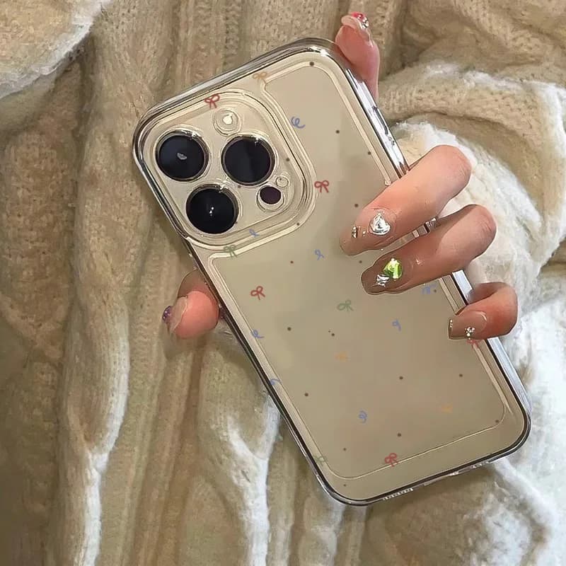 Colorful Small Bow Transparent Phone Case for iPhone 11 12 13 14 15 16 17 Air 18Pro Max Mini XR XS X 7 8 16E Plus SE2 Soft Cover