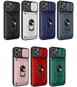 Hidden Slide Card Slot Lens Protective Case For iPhone 17 16 15 14 13 Pro Max 12 11 XR XS MAX 8 7 Plus SE 2022 Magnet Ring Cases