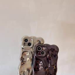 Luxury Wavy 3D Meteorite Texture Plating Silver Case for iPhone 11 12 13 14 15 Pro Max Anti-Fall Full Protection Glossy Cover