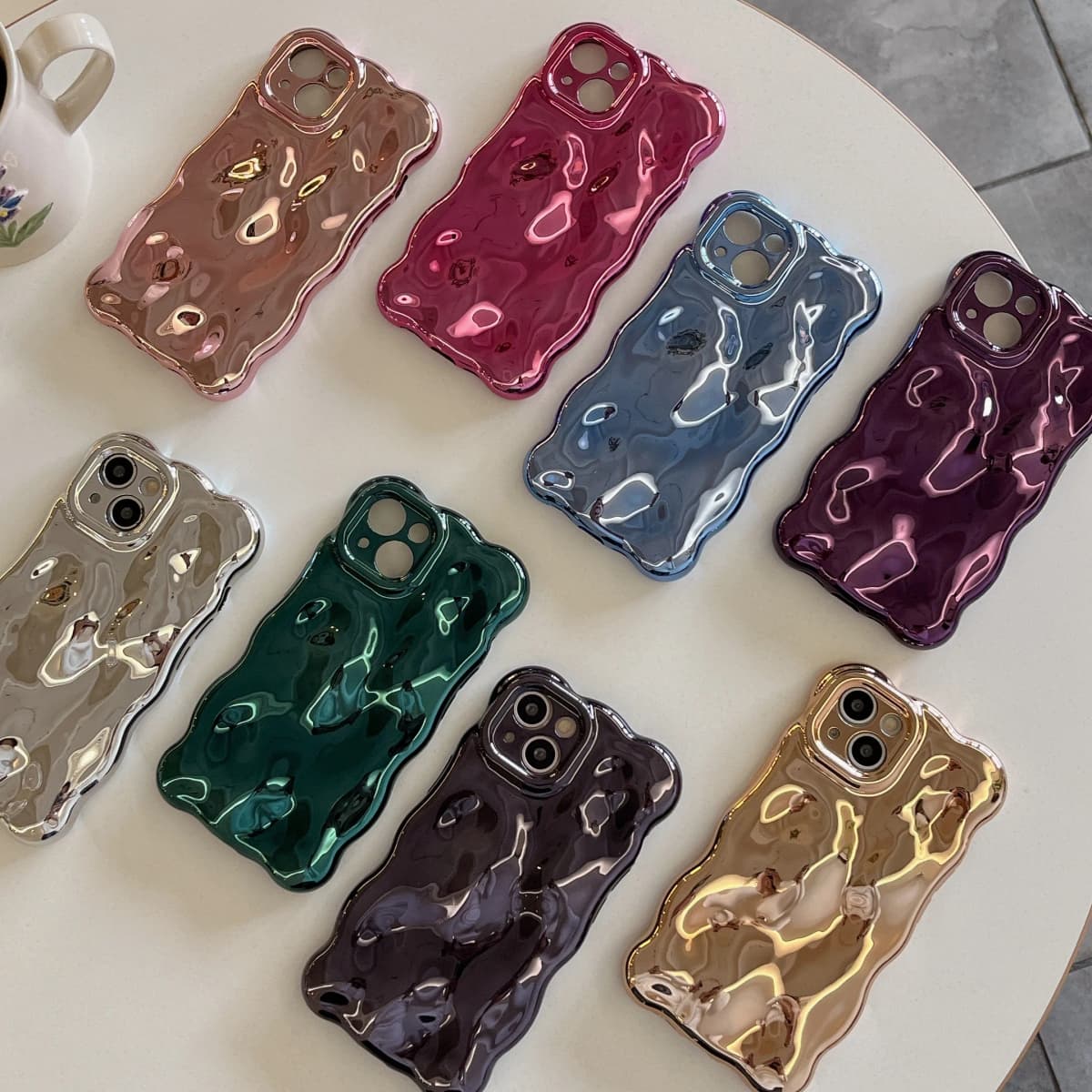 Luxury Wavy 3D Meteorite Texture Plating Silver Case for iPhone 11 12 13 14 15 Pro Max Anti-Fall Full Protection Glossy Cover