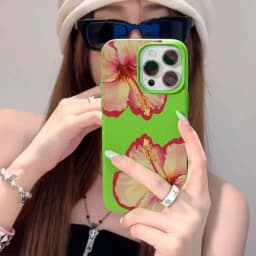 Elegant Pink Hibiscus Flower Lichee Silicone Phone Case For iPhone 17 16 Pro Max XS X XR 15 14 13 12 11 16 Plus Cover Soft Funda