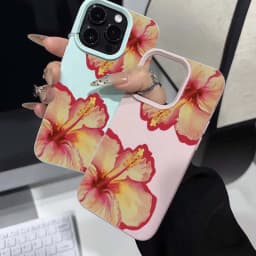 Elegant Pink Hibiscus Flower Lichee Silicone Phone Case For iPhone 17 16 Pro Max XS X XR 15 14 13 12 11 16 Plus Cover Soft Funda