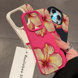 Elegant Pink Hibiscus Flower Lichee Silicone Phone Case For iPhone 17 16 Pro Max XS X XR 15 14 13 12 11 16 Plus Cover Soft Funda