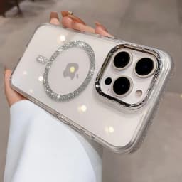 Luxury Bling Glitte for Magsafe Clear Case For iPhone 17 Air 16 Pro 15 14 13 12 11 Pro Max Magnet Metal Plating Lens Frame Case