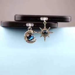 Blue Planet Moon And Star Shaped Mobile Phone Dust Plug Pendant Hanging Decoration Accessories For Iphone Type-c Port Lanyard