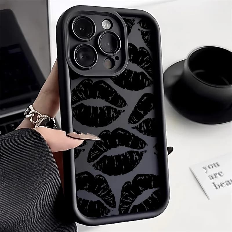 Black Lips Kiss Print Soft Matte Phone Case For Samsung Galaxy A16 S24 S25 Ultra S26 S23 FE A17 A56 Cases A36 A55 A54 A26 Cover
