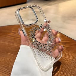 Transparent Love Heart 3D Diamond Case For iPhone 18 17 12 13 14 15 16 Pro Max Sparkling Rhinestone Clear Shockproof Hard Cover