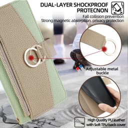 Crossbody Leather Zipper Wallet Case for iPhone 16 Pro Max 16E 15 Plus 14 13 12 11 X XR Flip Mirror Cover Long Lanyard Bag Cover