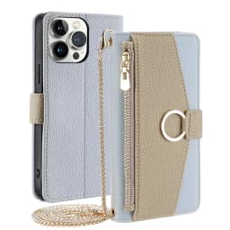 Crossbody Leather Zipper Wallet Case for iPhone 16 Pro Max 16E 15 Plus 14 13 12 11 X XR Flip Mirror Cover Long Lanyard Bag Cover
