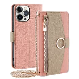 Crossbody Leather Zipper Wallet Case for iPhone 16 Pro Max 16E 15 Plus 14 13 12 11 X XR Flip Mirror Cover Long Lanyard Bag Cover