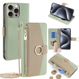 Crossbody Leather Zipper Wallet Case for iPhone 16 Pro Max 16E 15 Plus 14 13 12 11 X XR Flip Mirror Cover Long Lanyard Bag Cover