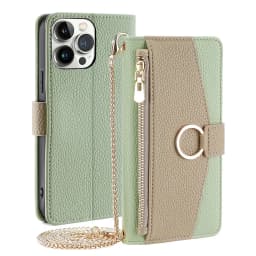 Crossbody Leather Zipper Wallet Case for iPhone 16 Pro Max 16E 15 Plus 14 13 12 11 X XR Flip Mirror Cover Long Lanyard Bag Cover
