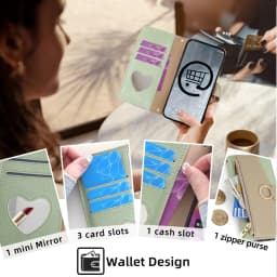 Crossbody Leather Zipper Wallet Case for iPhone 16 Pro Max 16E 15 Plus 14 13 12 11 X XR Flip Mirror Cover Long Lanyard Bag Cover