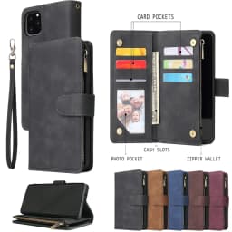 Premium Leather Wallet Case For iPhone 16 15 14 13 12 11 17 Pro Max Plus 17Air 16e Zipper Wallet Card Slots Magnetic Flip Cover