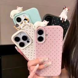 Cute 3D Cat Dot Leather Phone Case For iPhone 15 16 11 12 13 14 Pro Max 15 Plus iPhone17 17 Lovely Cartoon Cat Shockproof Cover