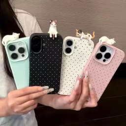 Cute 3D Cat Dot Leather Phone Case For iPhone 15 16 11 12 13 14 Pro Max 15 Plus iPhone17 17 Lovely Cartoon Cat Shockproof Cover
