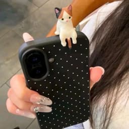 Cute 3D Cat Dot Leather Phone Case For iPhone 15 16 11 12 13 14 Pro Max 15 Plus iPhone17 17 Lovely Cartoon Cat Shockproof Cover