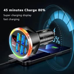 UYUXIO USB C Car Charger Adapter Multi Port with Volt Meter Super Fast Charge with Voltage Display for Macbook Samsung iPhone