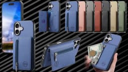 Mobile Phone Case Card Holder With PU Leather Back Sticker Card Bag Portable Zipper Wallet Stand For iPhone 16 Pro Max 15 14 13