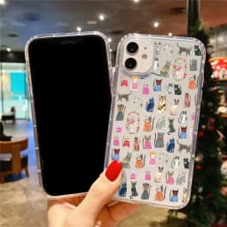 Cute Collage Cartoon Cat Phone Case For iPhone 17 16 15 14 13 12 11 Pro Max Air 15 Plus XS X XR Transparent Silicone Soft Cover